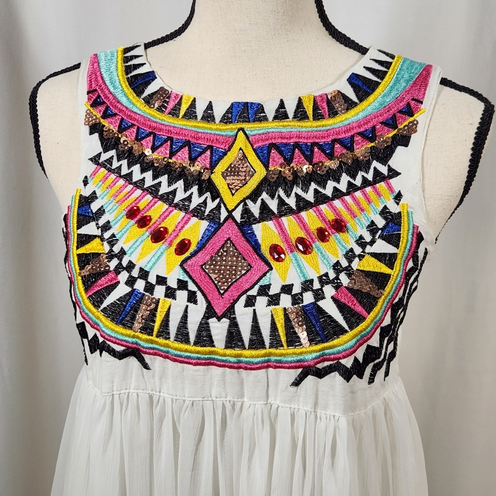 Egyptian Sequin Embroidered Half Slip Maxi Dress Size Small